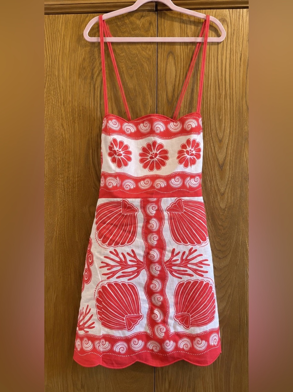 FARM Rio Ainika Shell Red White Nautical Mini Dress XL NWT